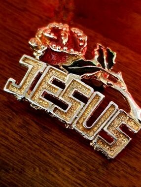 Vintage Jesus Rose Brooch Pin 1970's